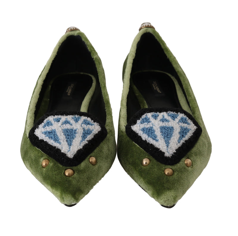 Green Velvet Tassel Ballet Flats