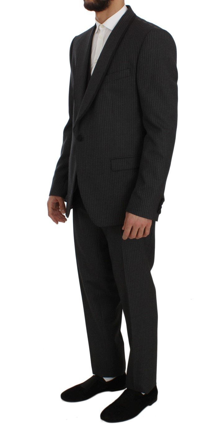 Gray Striped Wool Slim Fit 3 Piece Suit