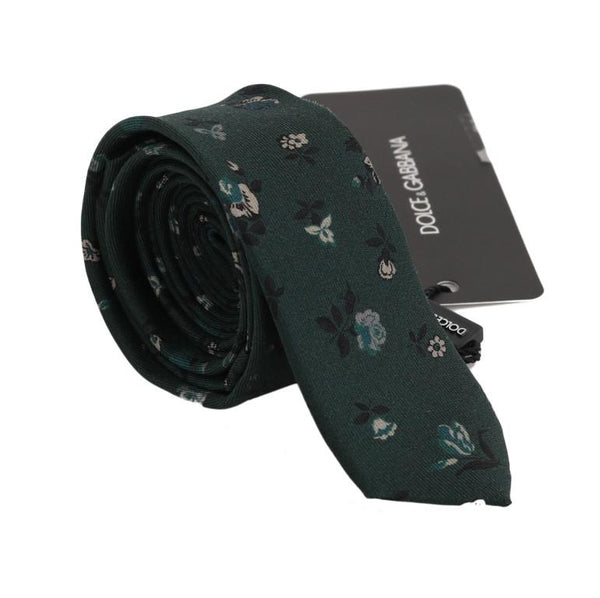 Green Floral Silk Slim Tie