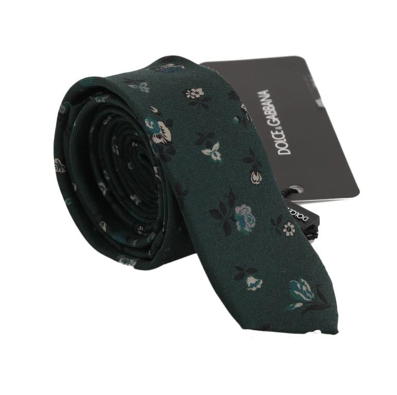 Green Floral Silk Slim Tie