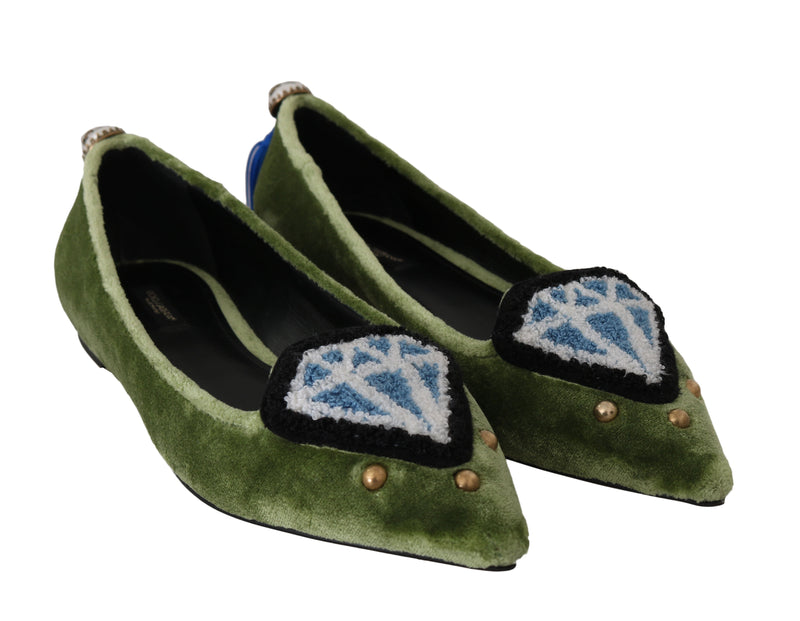 Green Velvet Tassel Ballet Flats