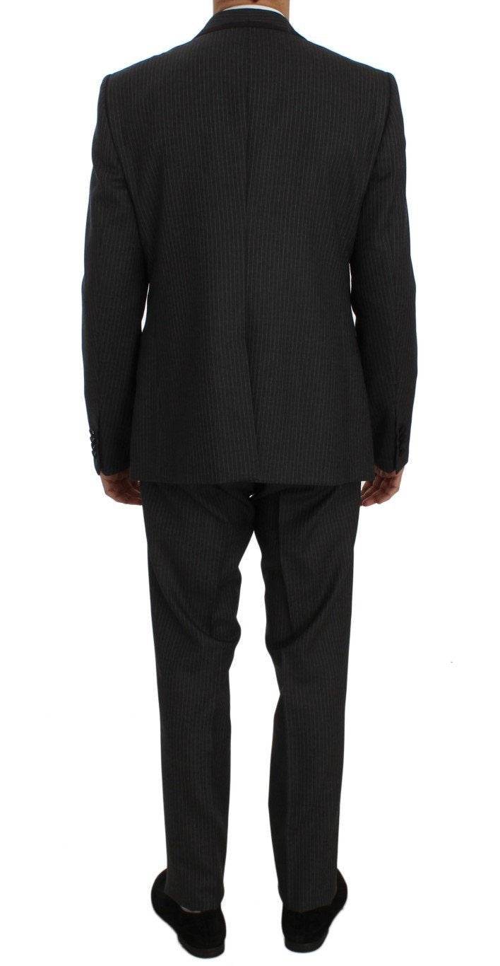 Gray Striped Wool Slim Fit 3 Piece Suit