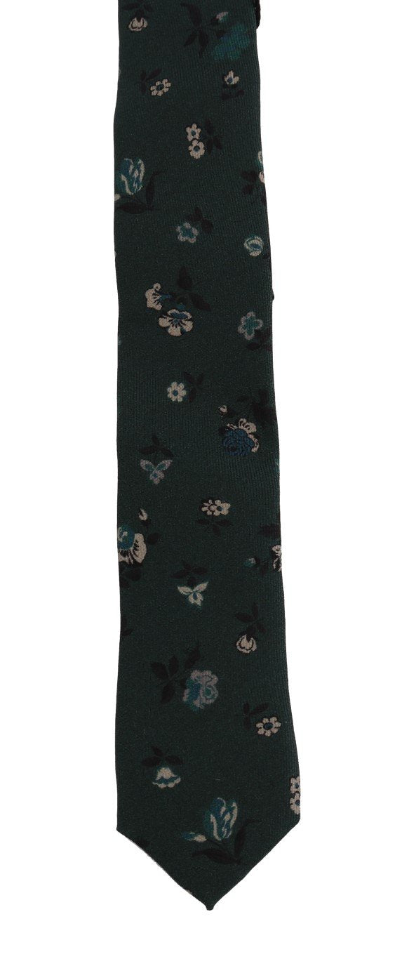 Green Floral Silk Slim Tie
