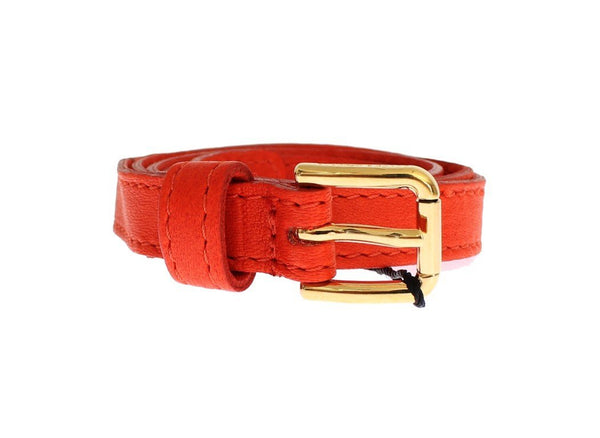 Orange Leather Gold Buckle Logo Belt