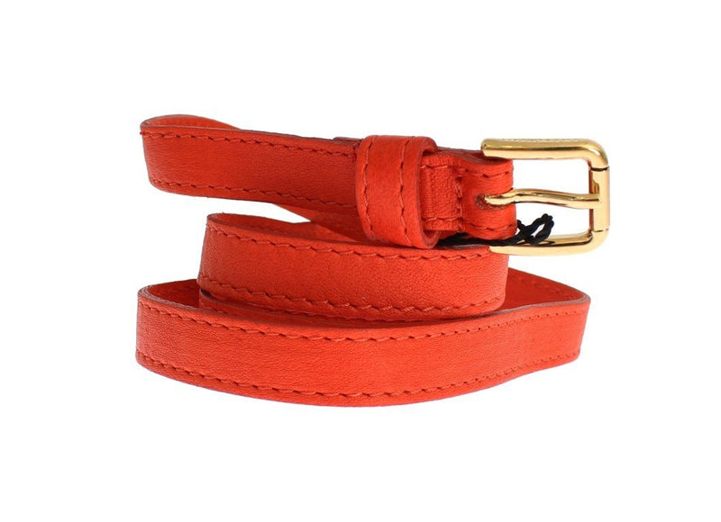 Orange Leather Gold Buckle Logo Belt