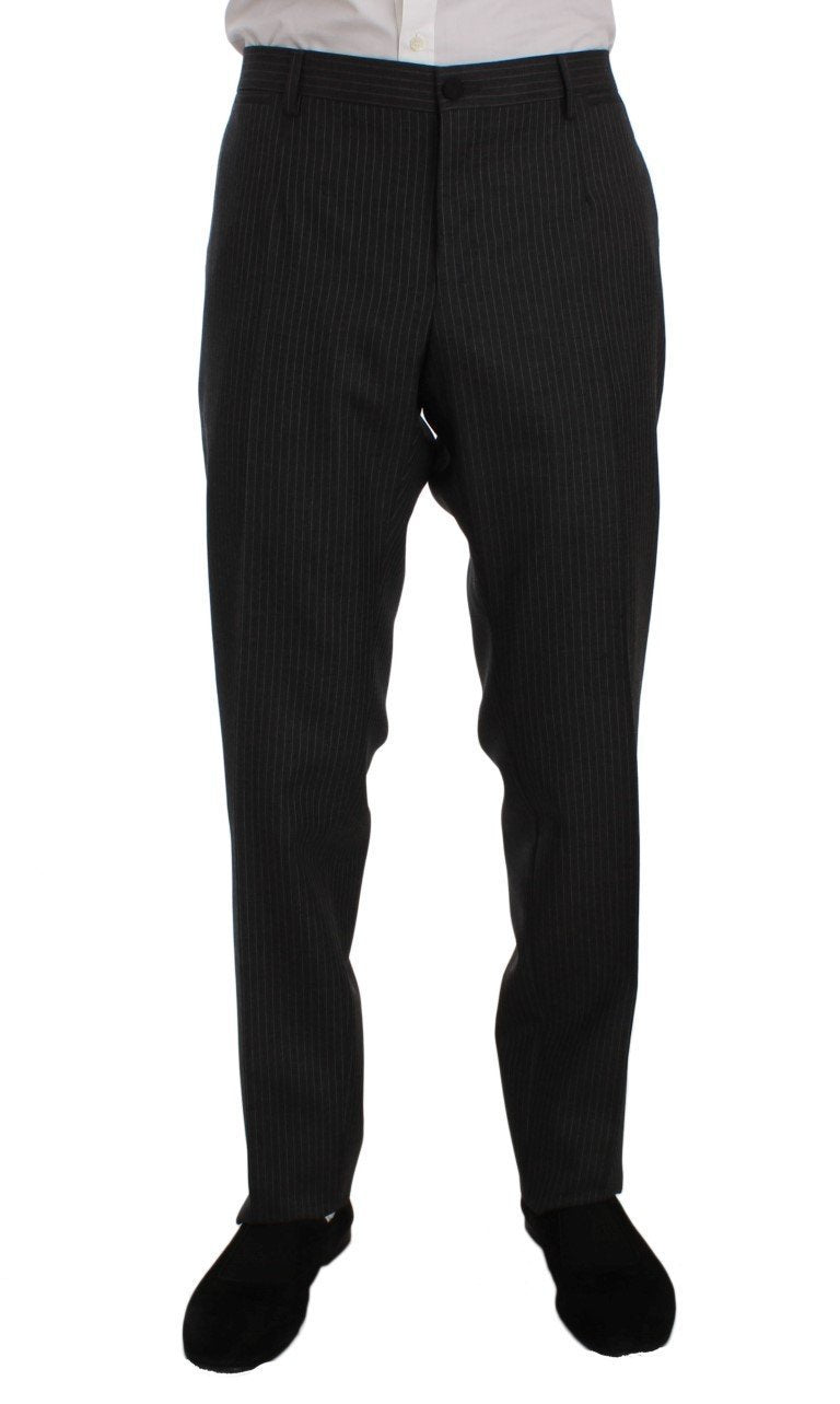 Gray Striped Wool Slim Fit 3 Piece Suit