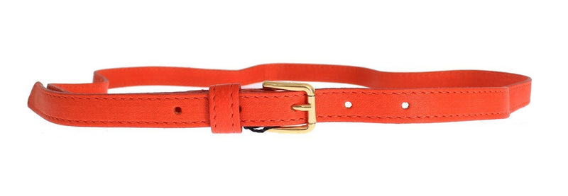 Orange Leather Gold Buckle Logo Belt