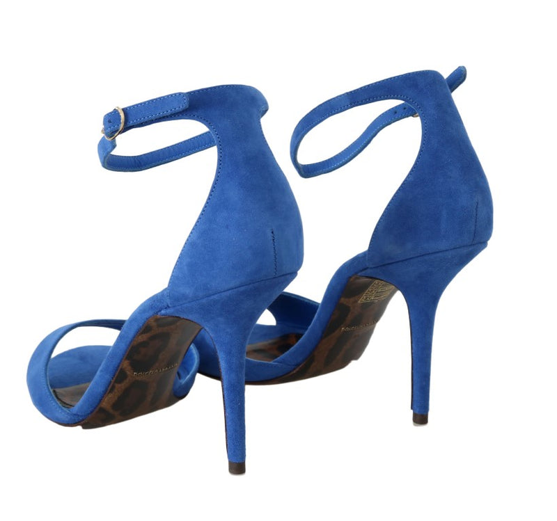 Blue Suede Ankle Strap Sandals