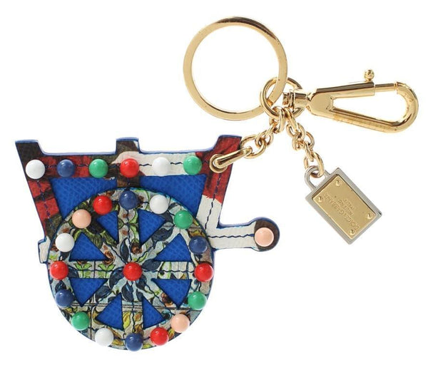 Multicolor Leather Cart Wheel Gold Keychain