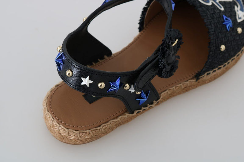 Blue Raffia Anchor Espadrilles Sandals
