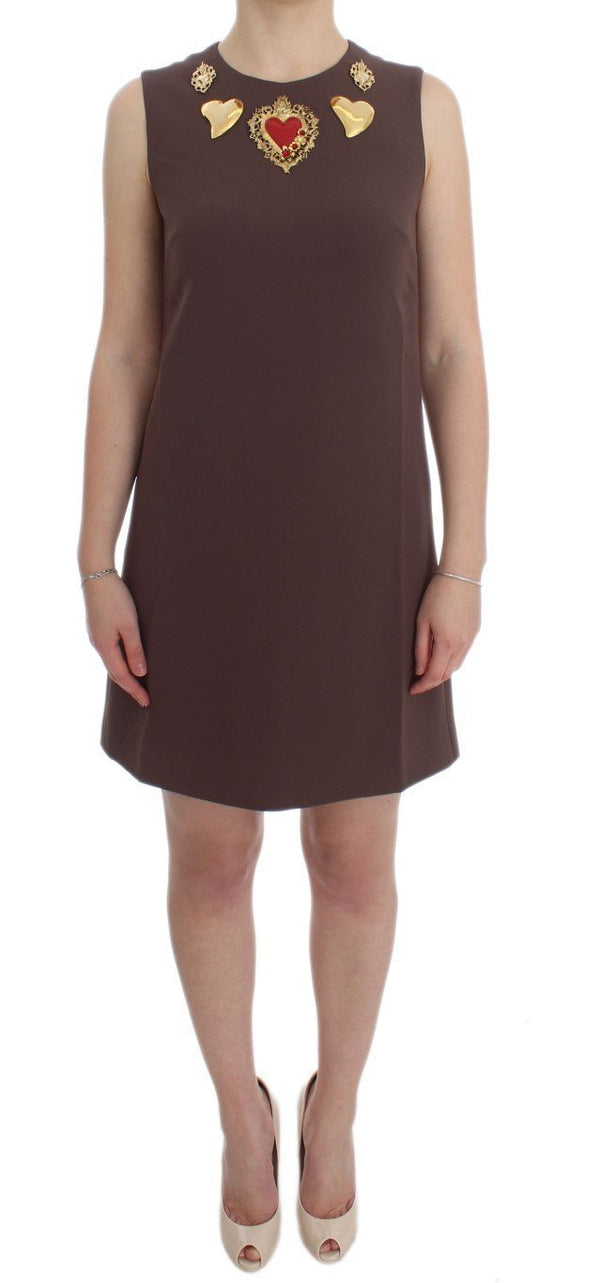 Brown Stretch Shift Gold Heart Dress