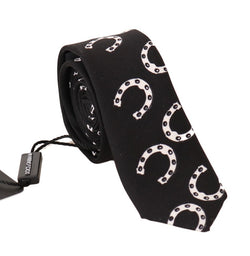 Black Silk Horseshoe Print Tie