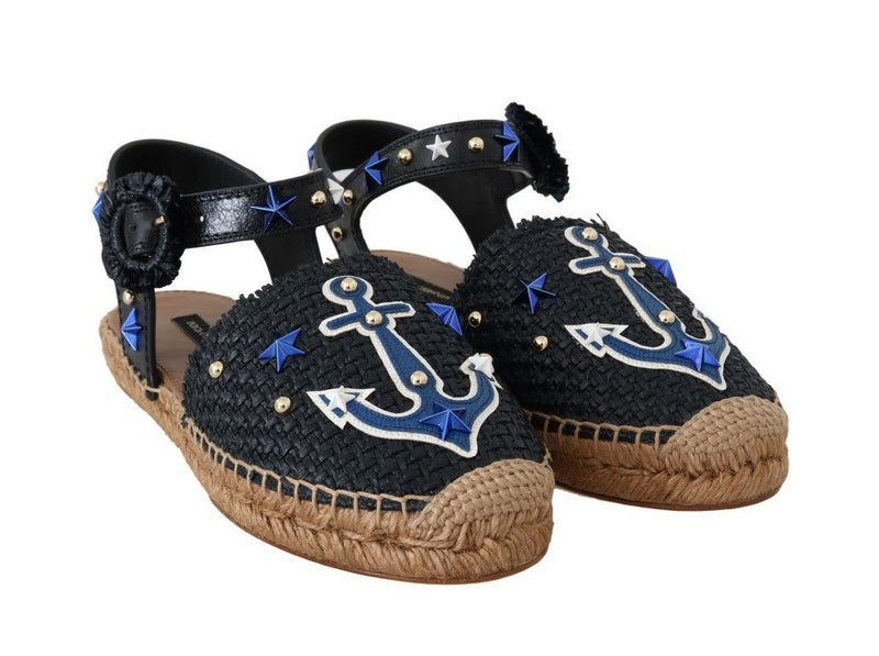 Blue Raffia Anchor Espadrilles Sandals
