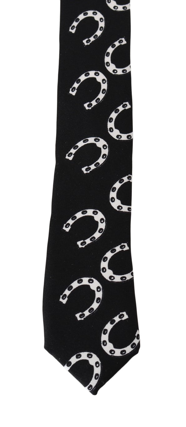 Black Silk Horseshoe Print Tie