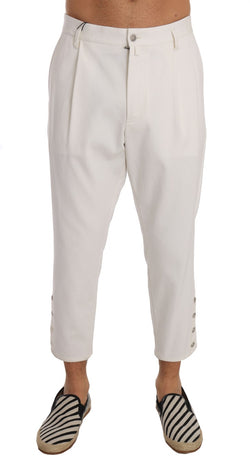 White Cotton Casual Cropped Pants