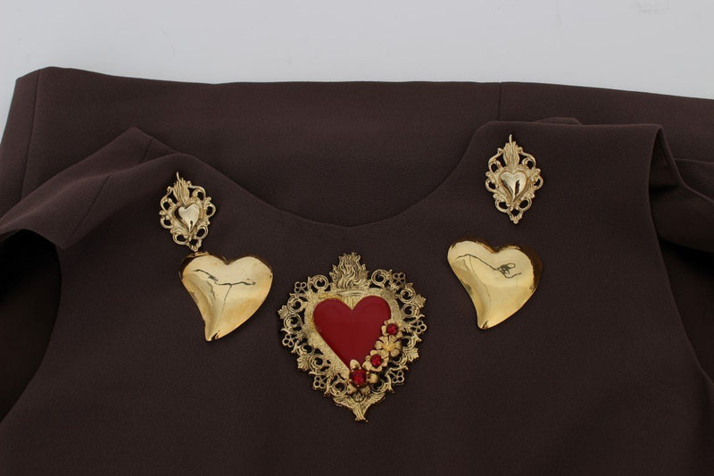 Brown Stretch Shift Gold Heart Dress