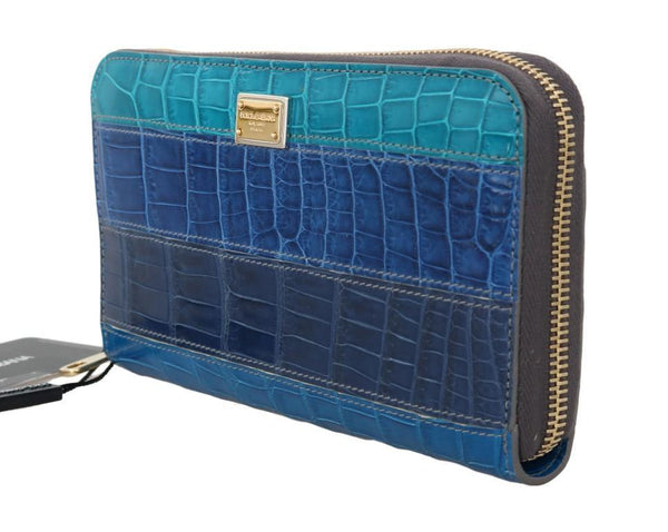 Blue Crocodile Leather Continental Wallet