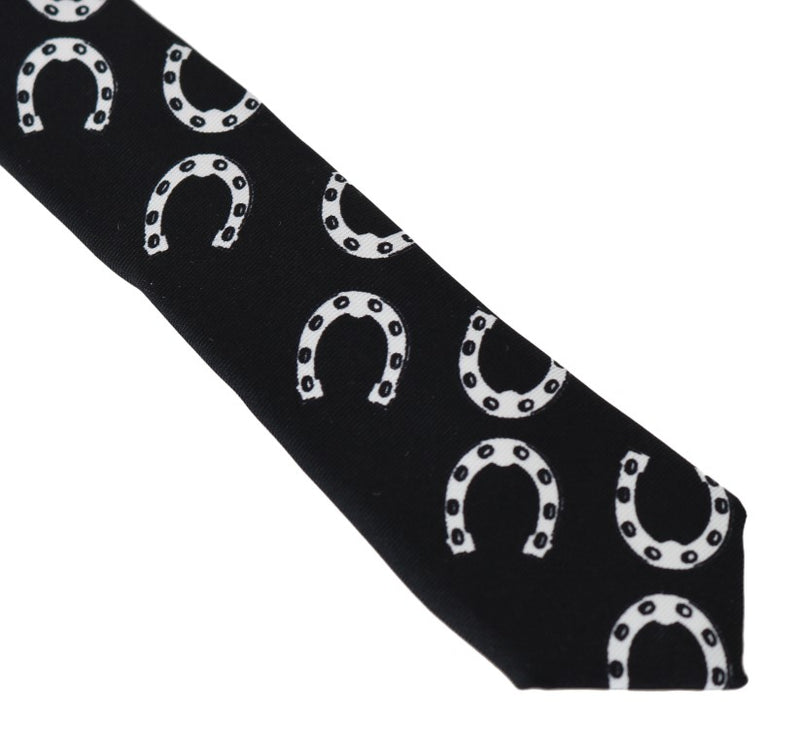 Black Silk Horseshoe Print Tie