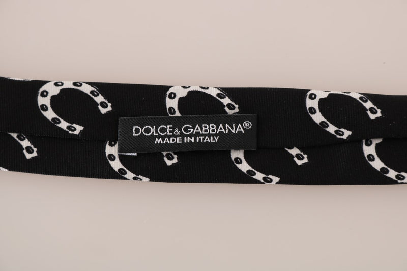 Black Silk Horseshoe Print Tie