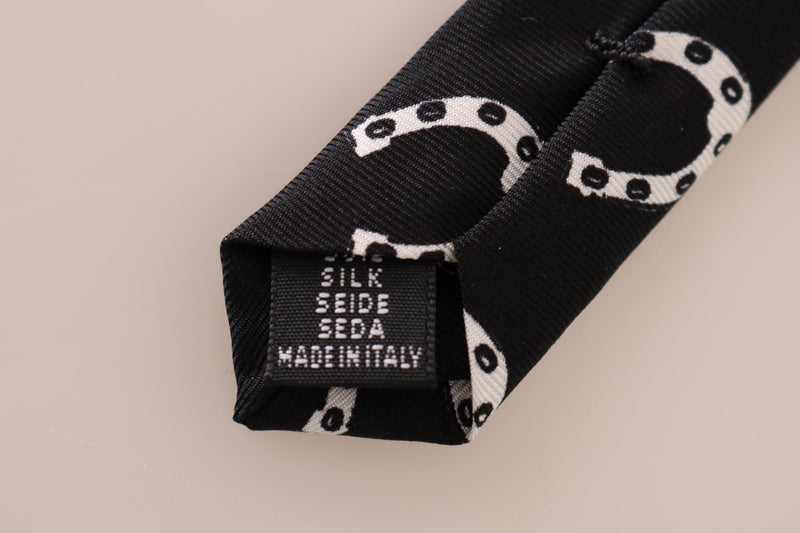 Black Silk Horseshoe Print Tie