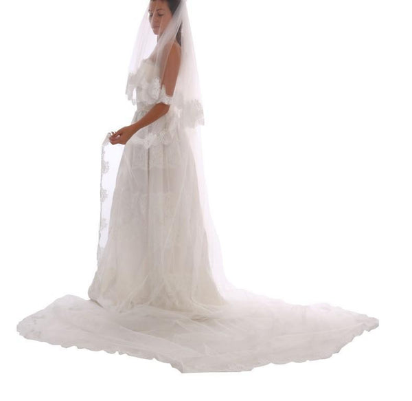 White Floral Lace Bridal Wedding Veil