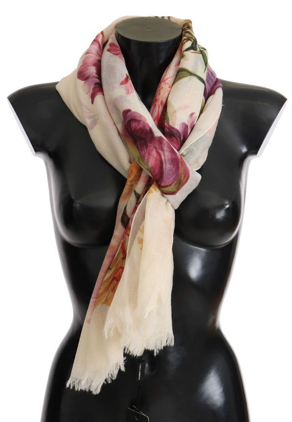 White Floral Cashmere Scarf