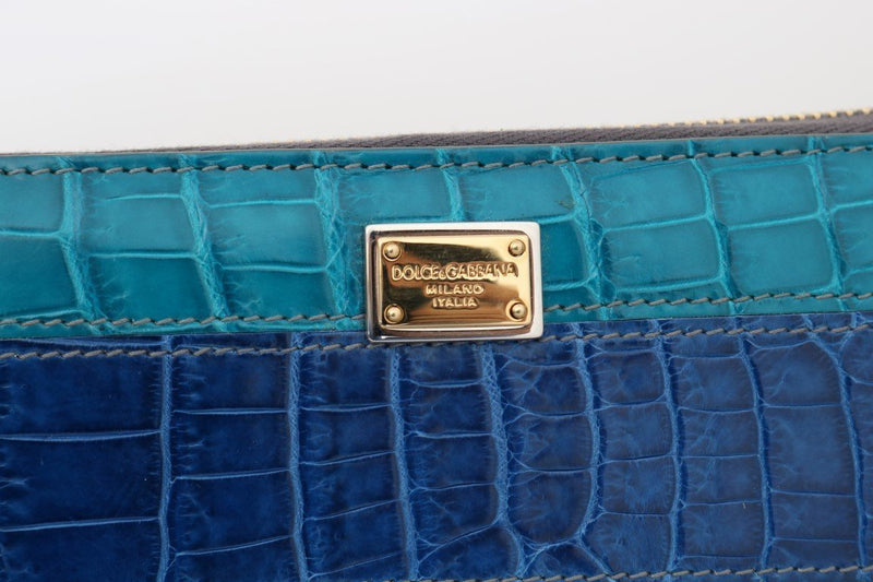 Blue Crocodile Leather Continental Wallet