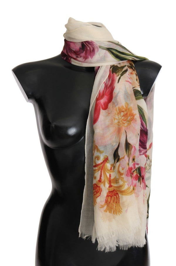 White Floral Cashmere Scarf