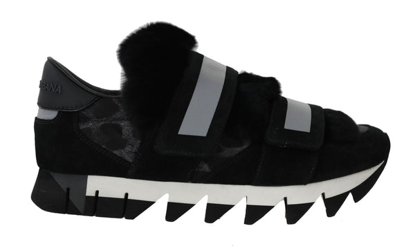 Leopard Leather Black Fur Sneakers