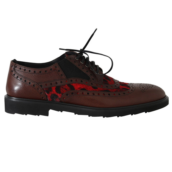 Bordeaux Leather Derby Wingtip Leopard Shoes