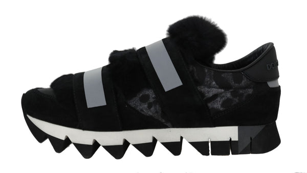 Leopard Leather Black Fur Sneakers