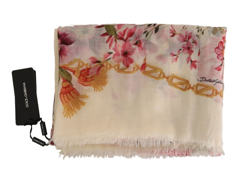 White Floral Cashmere Scarf