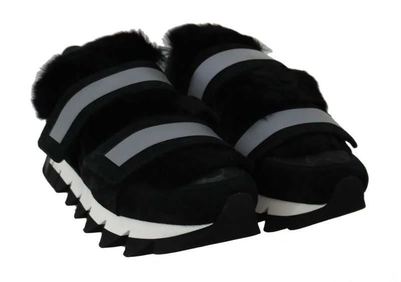 Leopard Leather Black Fur Sneakers
