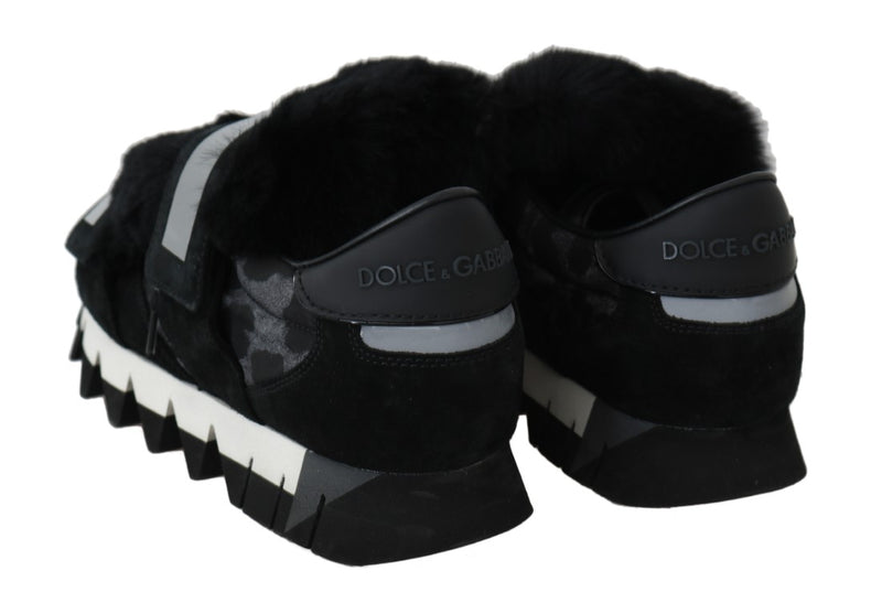 Leopard Leather Black Fur Sneakers