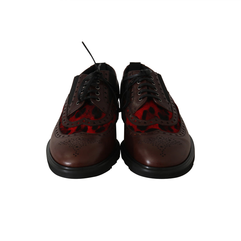 Bordeaux Leather Derby Wingtip Leopard Shoes