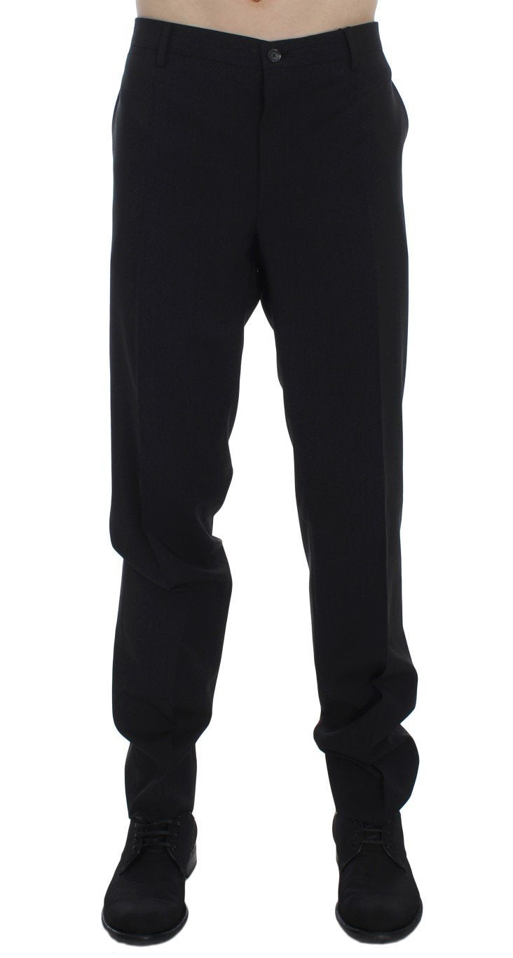 Black Striped Wool Stretch Formal Pants