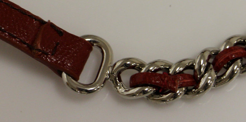 Brown Leather Silver Metal Logo Belt