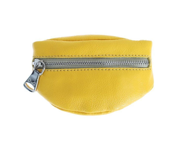 Yellow Leather Zipper Pouch Keychain