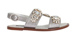 Silver Crystal Iguana Leather Sandals