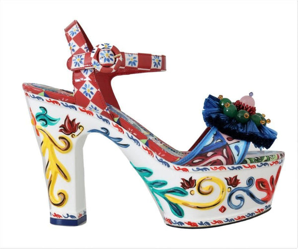 Multicolor Handpainted Crystal Sandals Majolica Shoes