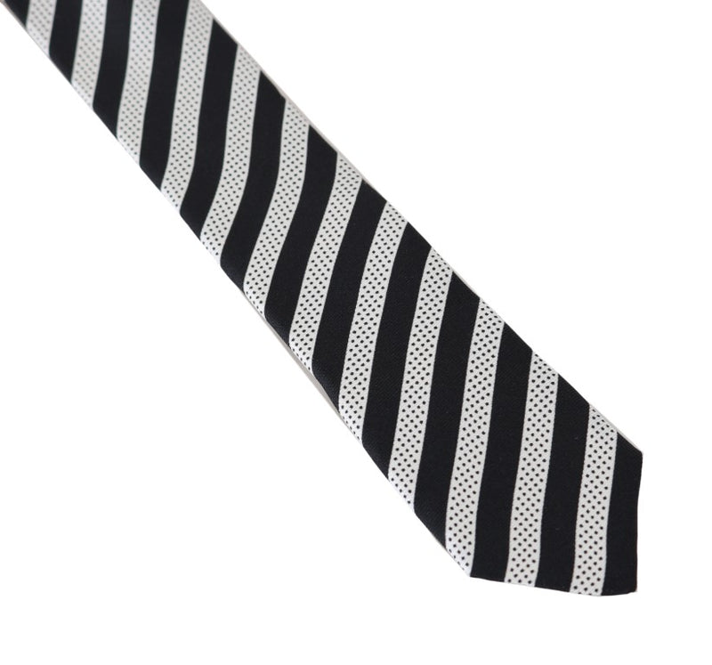 Black White Silk Striped Dotted Slim Tie