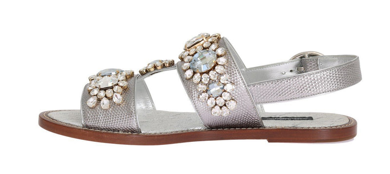 Silver Crystal Iguana Leather Sandals