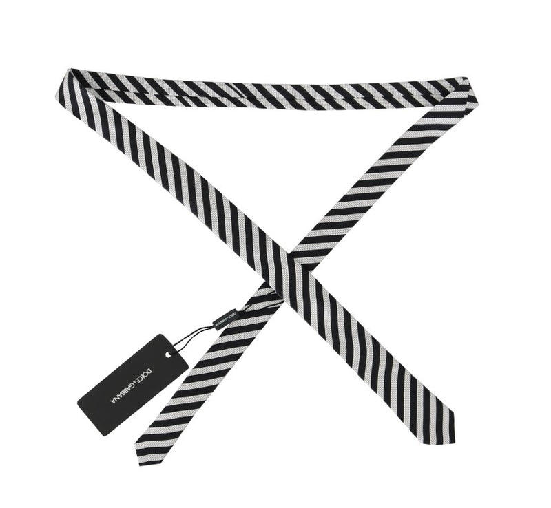 Black White Silk Striped Dotted Slim Tie