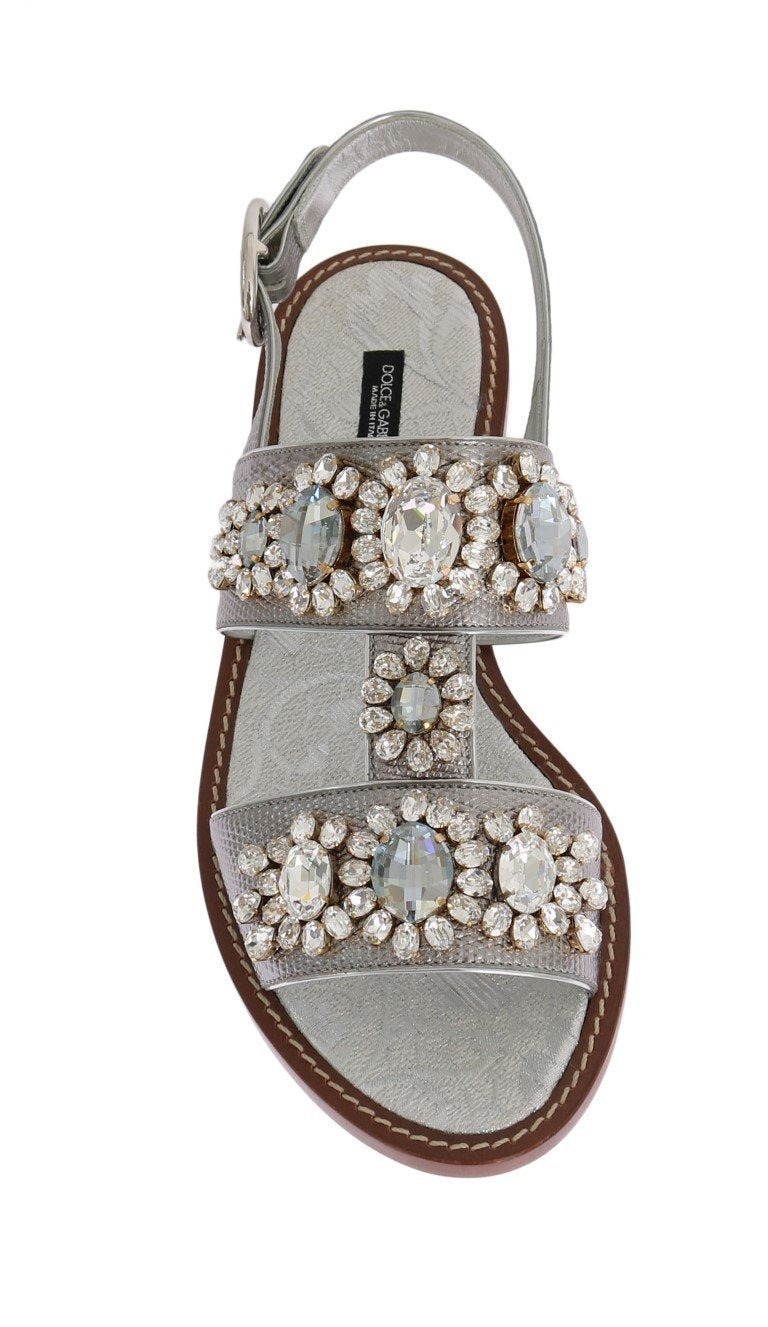 Silver Crystal Iguana Leather Sandals