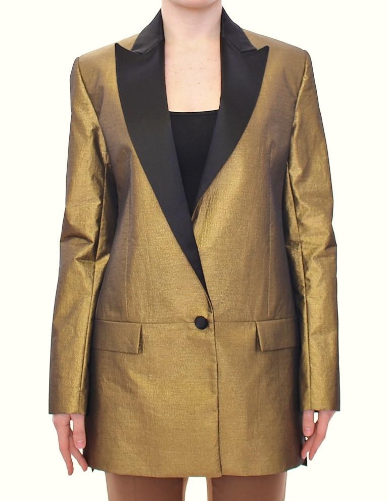 Black Gold Silk Coat Jacket Long Blazer