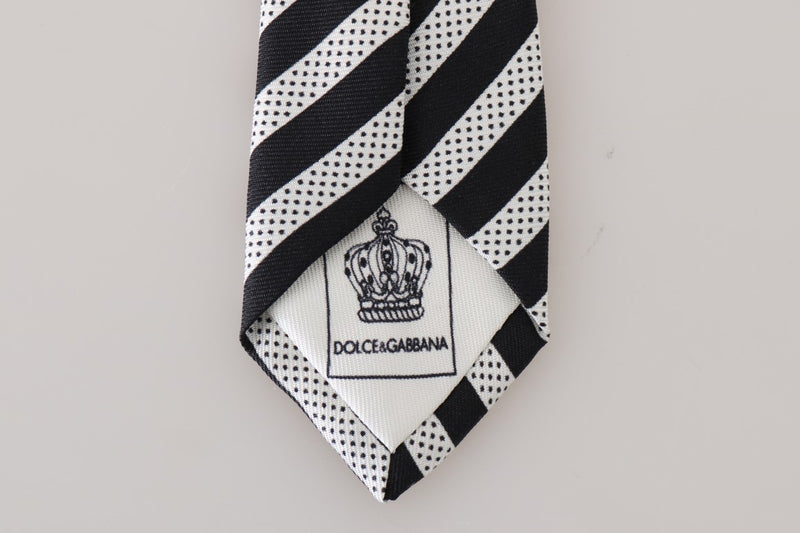 Black White Silk Striped Dotted Slim Tie