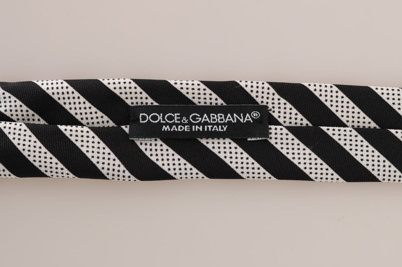 Black White Silk Striped Dotted Slim Tie
