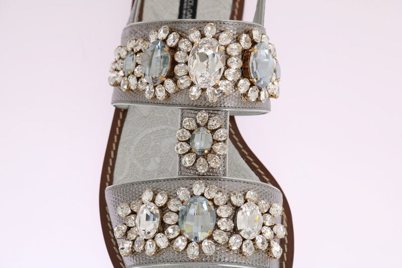 Silver Crystal Iguana Leather Sandals