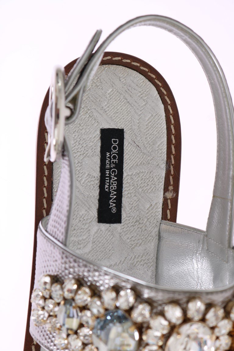 Silver Crystal Iguana Leather Sandals