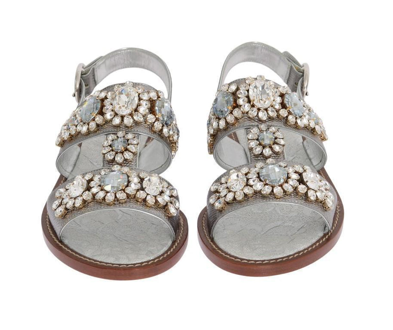 Silver Crystal Iguana Leather Sandals